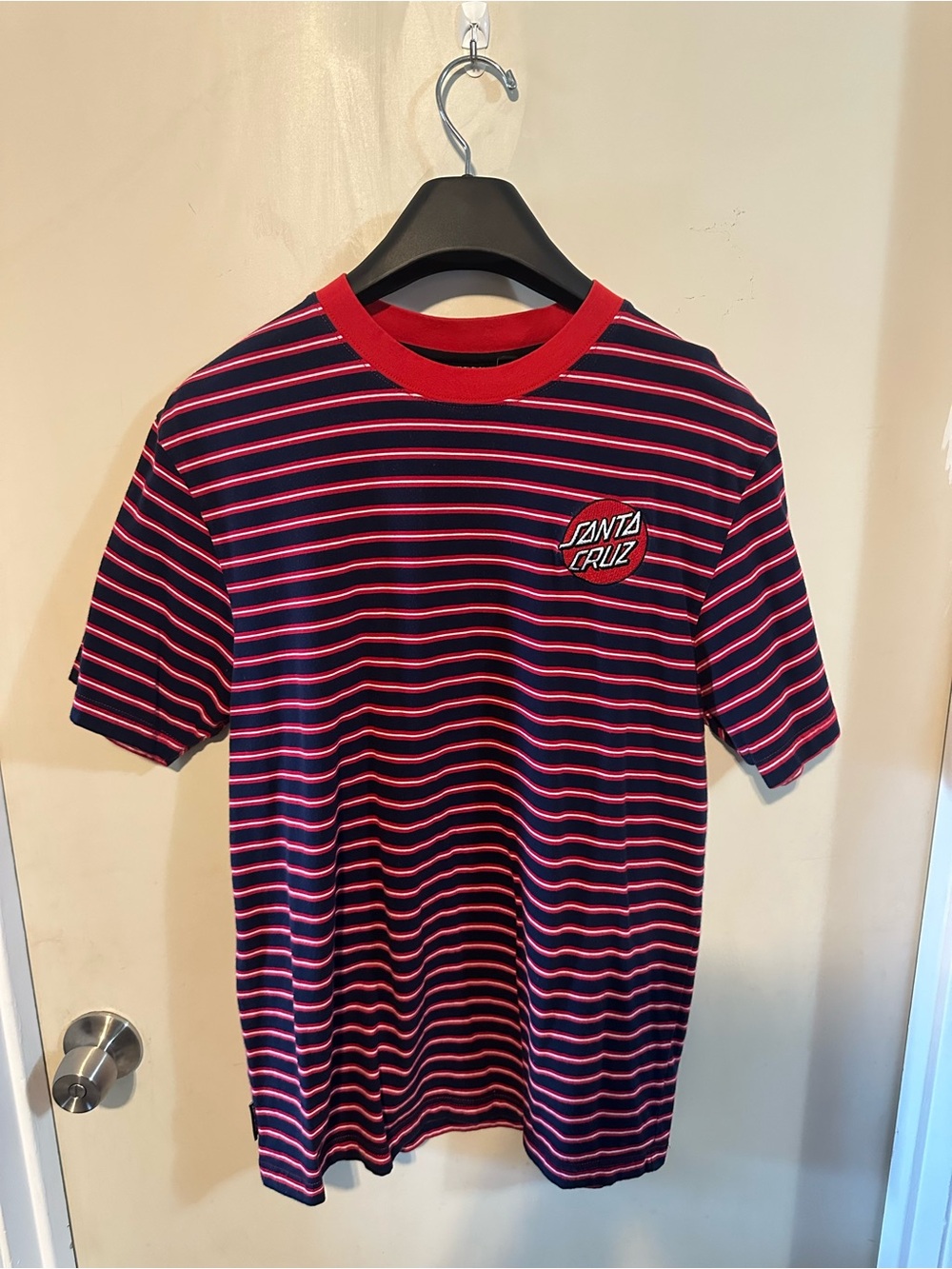 Santa Cruz Skateboards Navy & Red Stripe Crew Tee
